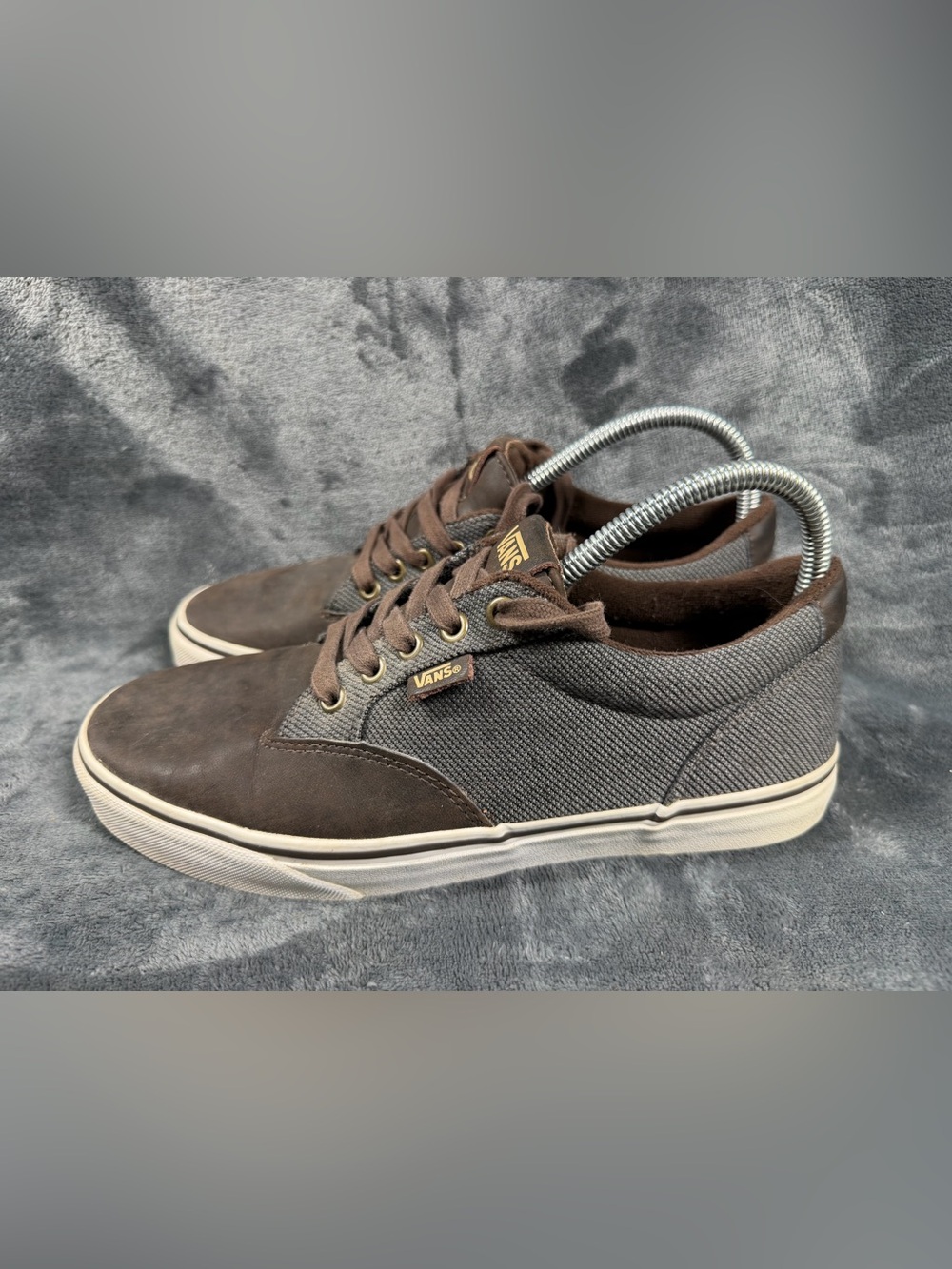Vans Brown and Gray Canvas Suede Low-Top Sneakers